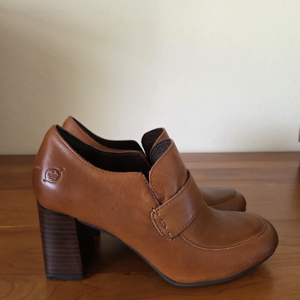 Born Brown Leather Block Heel Shoes
